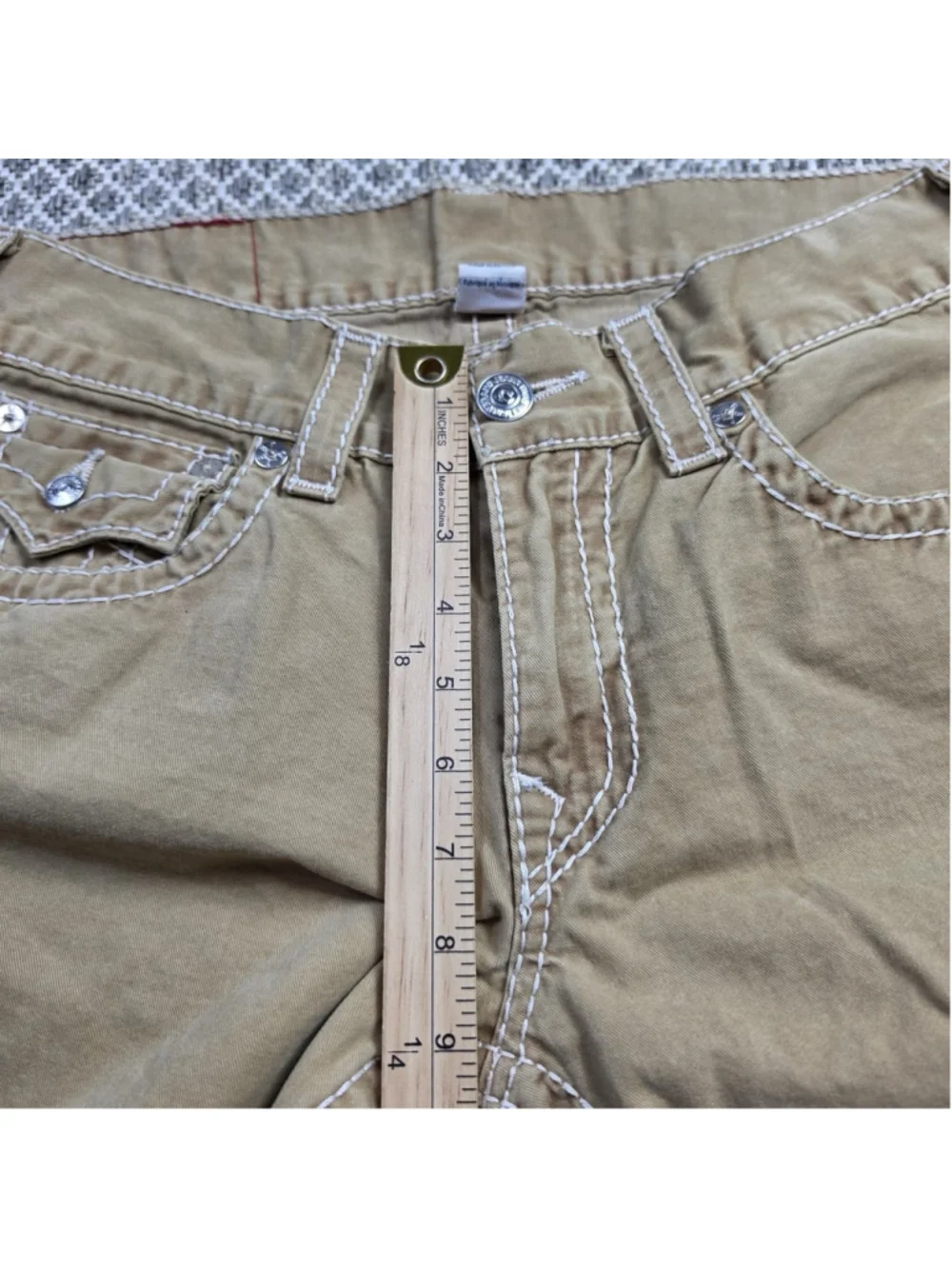 True Religion World Tour Natural Big T Straight Flap Jeans Men’s 31 Khaki Y2K